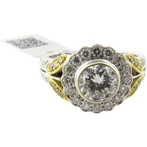 18K White and Gold Natural White and Yellow Diamond Flower Ring Size 7 #3833 - Picture 1 of 9